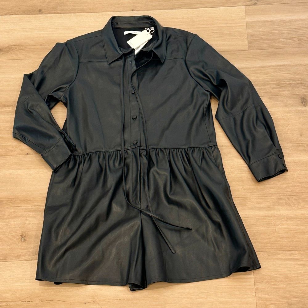 NWT - Rebecca Taylor Black Vegan Leather Romper - Women's 10 - Picture 3 of 8